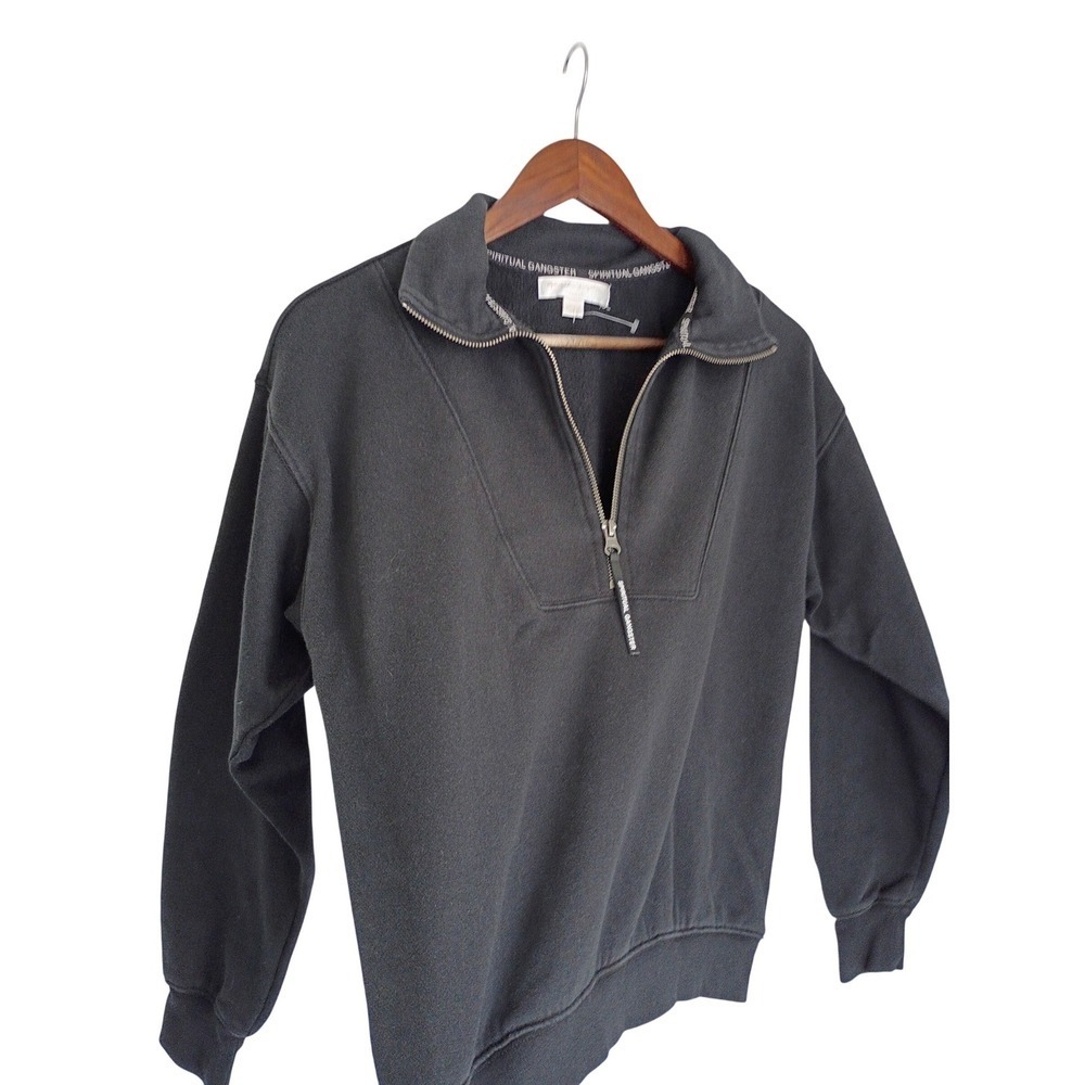 Spiritual Gangster NWOT Black Quarter Zip Sweatshirt Pullover Fleece S/M $128